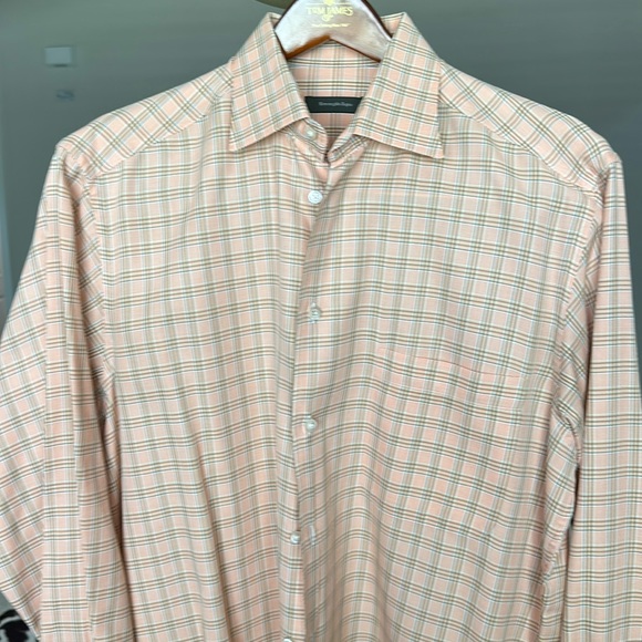 Ermenegildo Zegna Large Orange Windowpane Plaid Dress Shirt - Picture 14 of 16